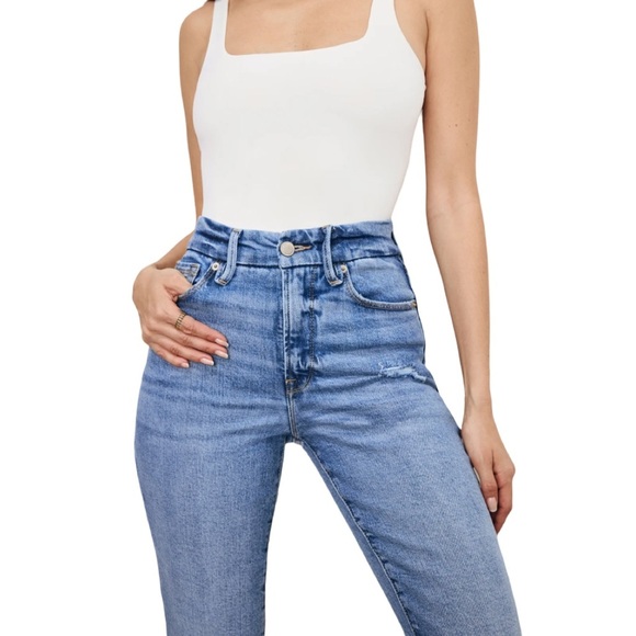 Good American Classic Slim Straight Mid Rise Blue Jean Released Hem Size 14/32 - Picture 2 of 13